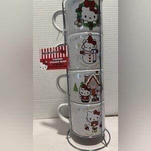 Hello Kitty Christmas Stackable Ceramic Mugs, Set of 4 10oz Cups